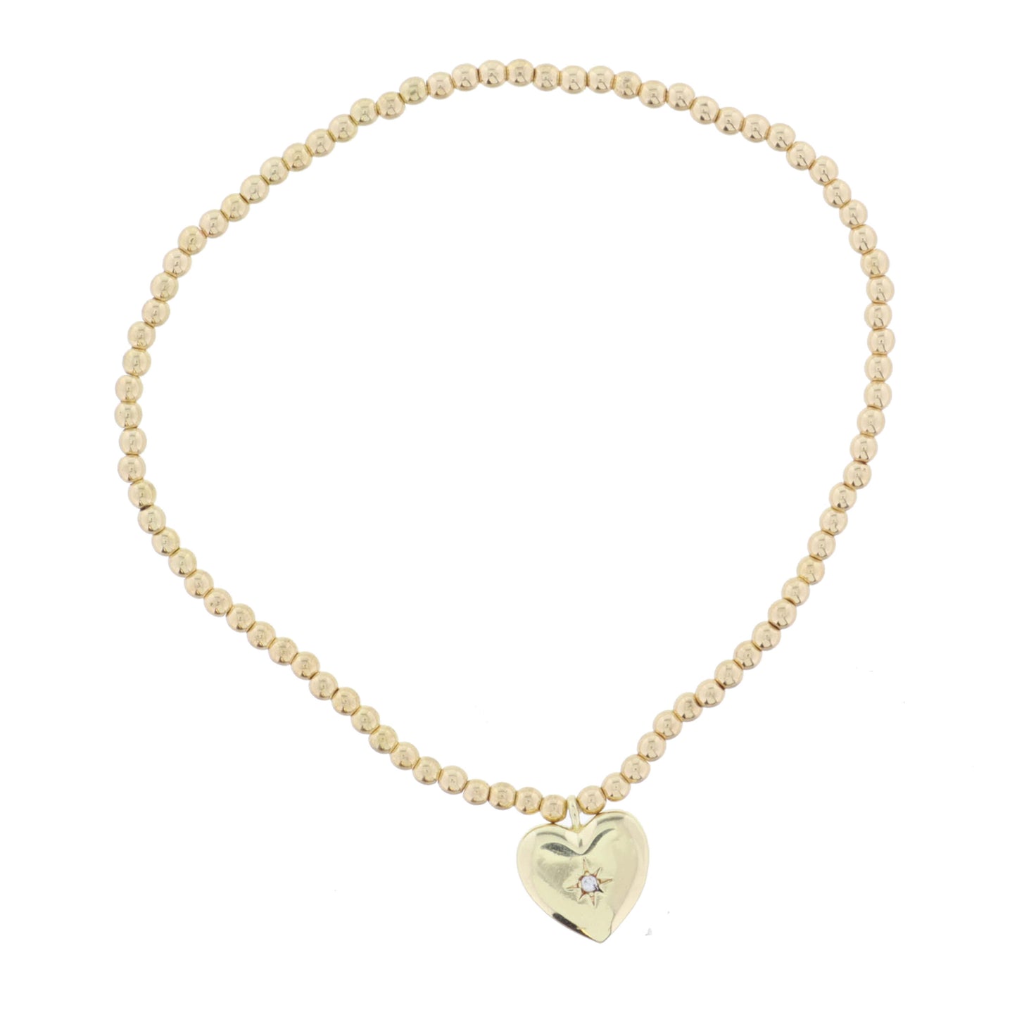 Shiny Gold Ball Beaded and Gold Heart with Center Crystal Bracelet