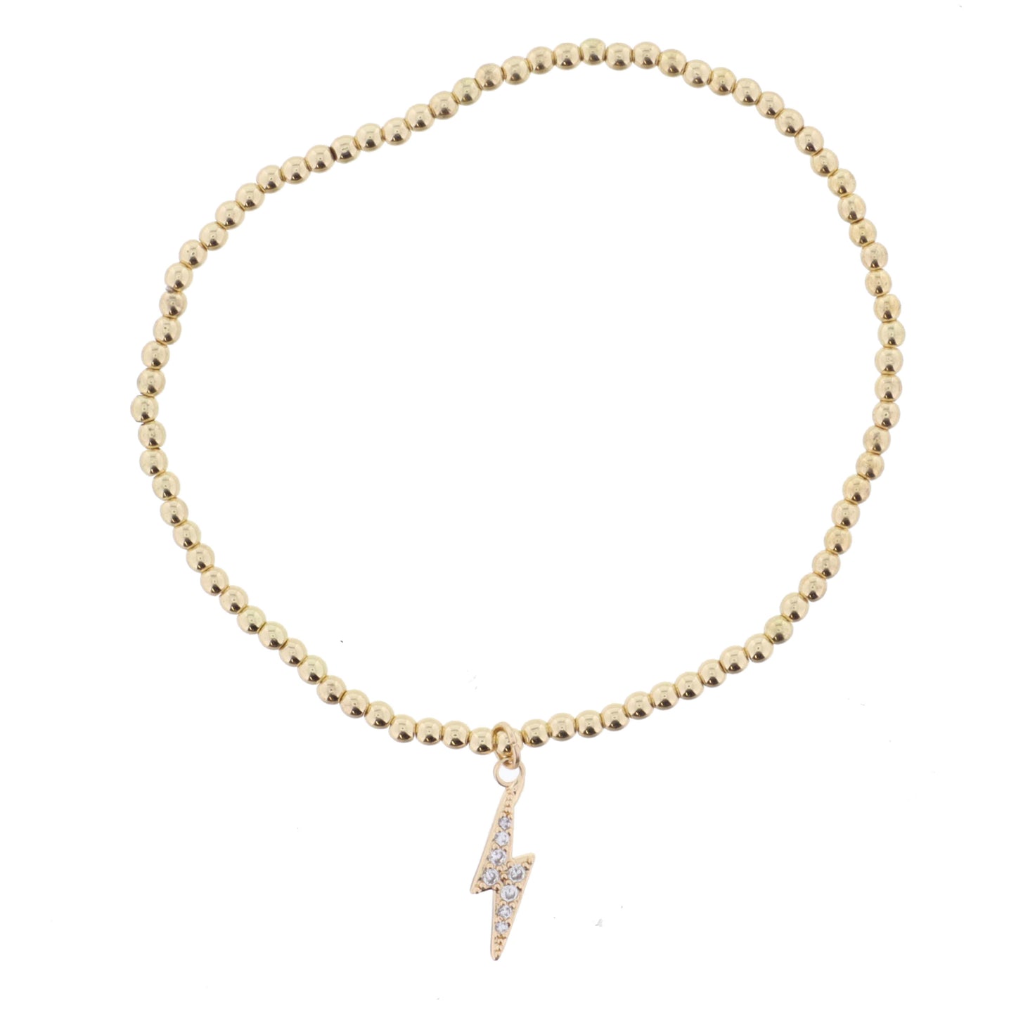 Shiny Gold Ball Beaded and Crystal Lightning Bolt Bracelet