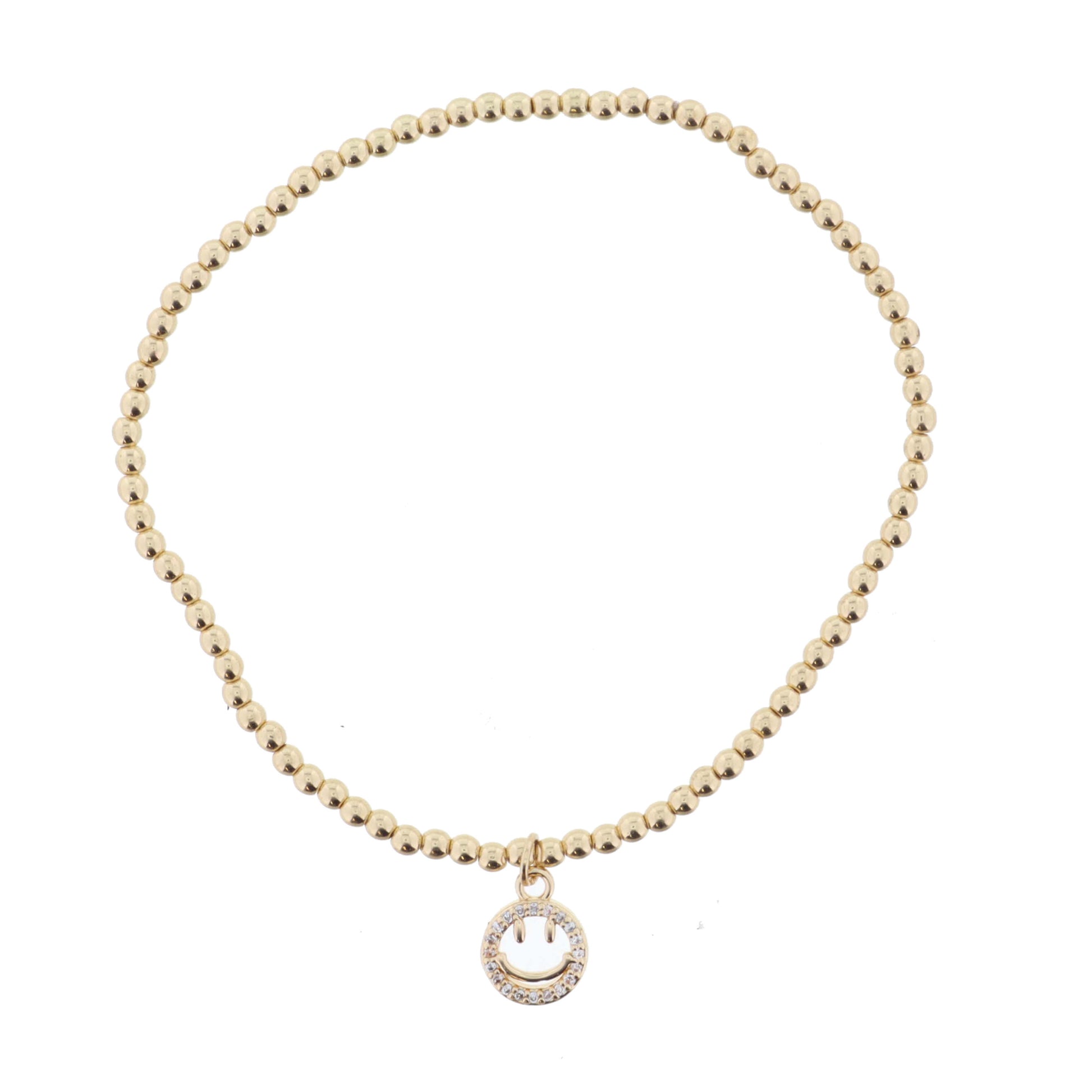 Shiny Gold Ball Beaded and Crystal Embellished Happy Face Bracelet
