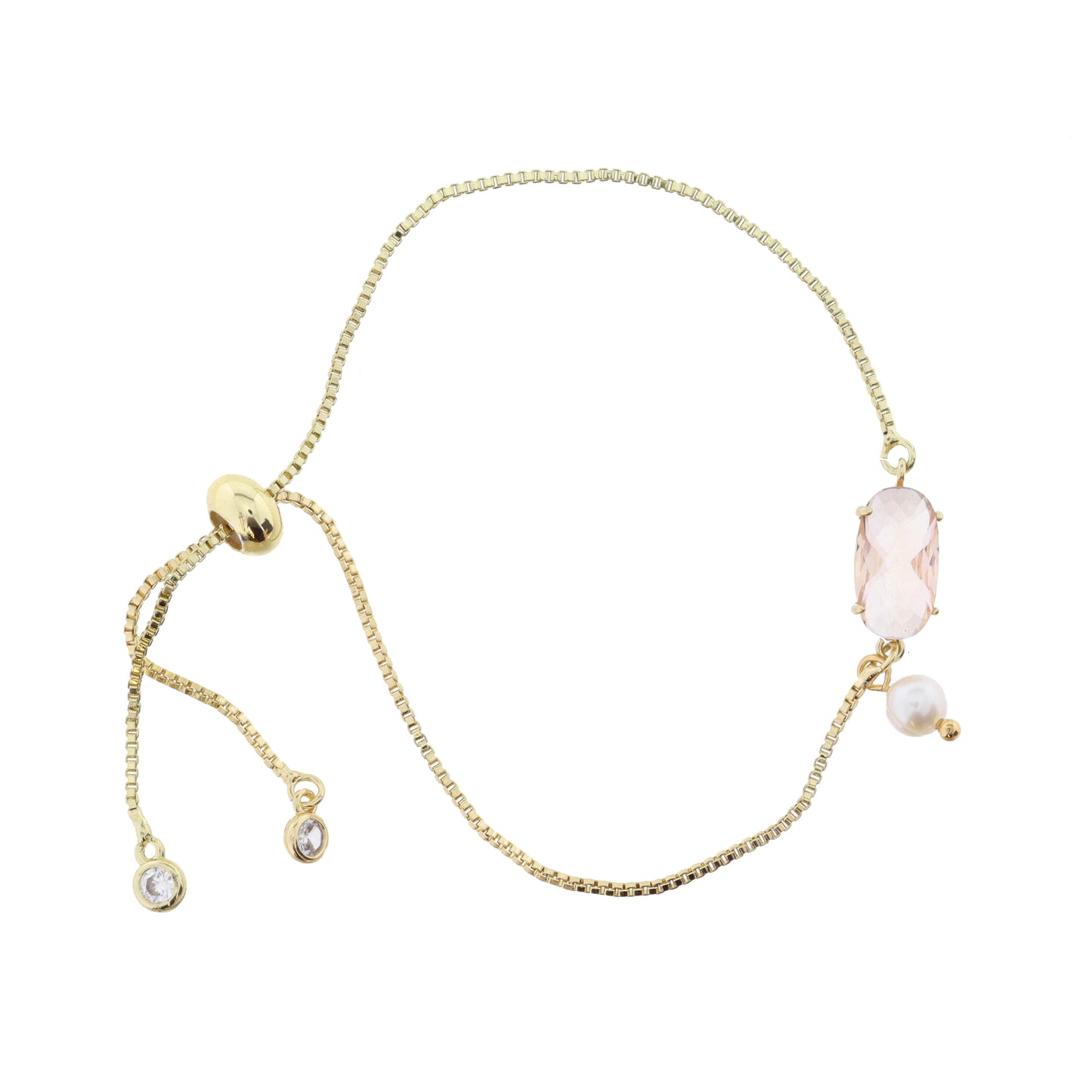 Champagne Oval Crystal with Mini Pearl Charm Bracelet