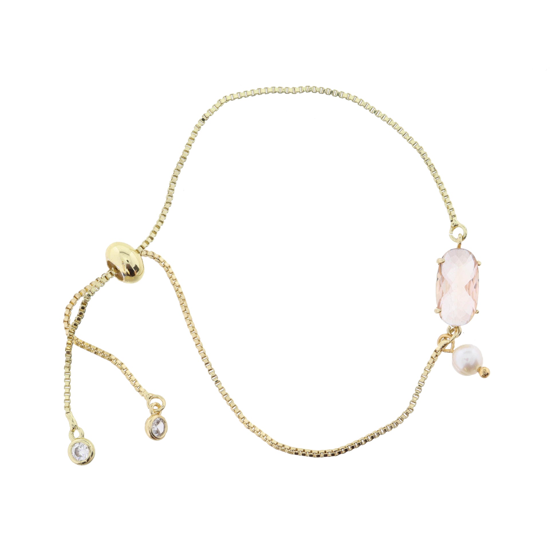 Champagne Oval Crystal with Mini Pearl Charm Bracelet