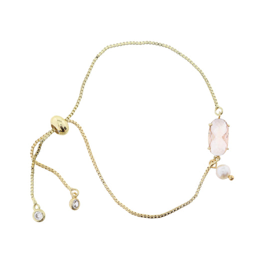 Champagne Oval Crystal with Mini Pearl Charm Bracelet