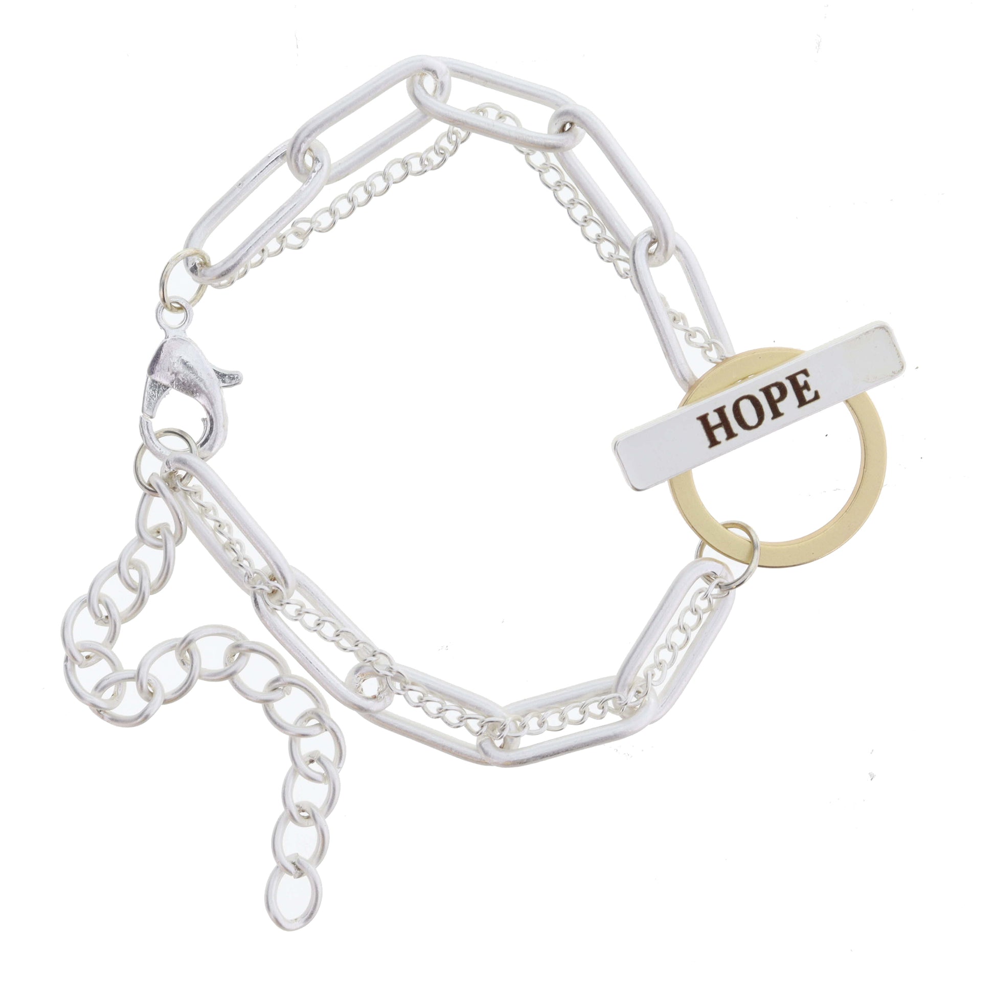 2 Strand, Silver Chains with Gold and Silver "HOPE" Toggle Bracelet