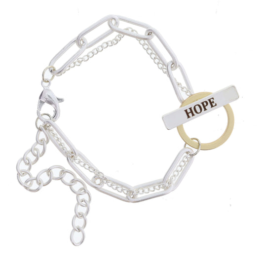 2 Strand, Silver Chains with Gold and Silver "HOPE" Toggle Bracelet