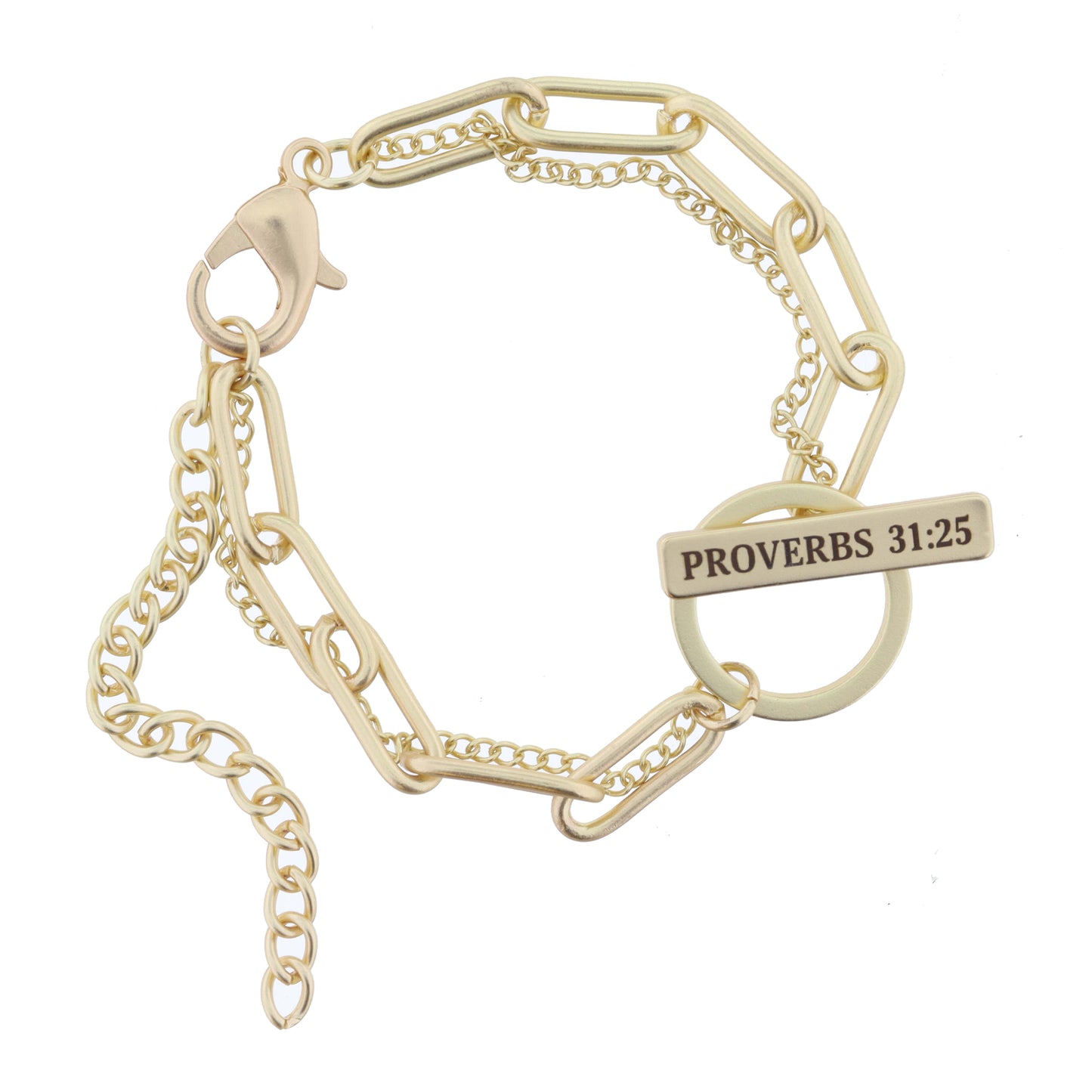 2 Strand, Gold Chains with Gold "PROVERBS 31:25" Toggle Bracelet