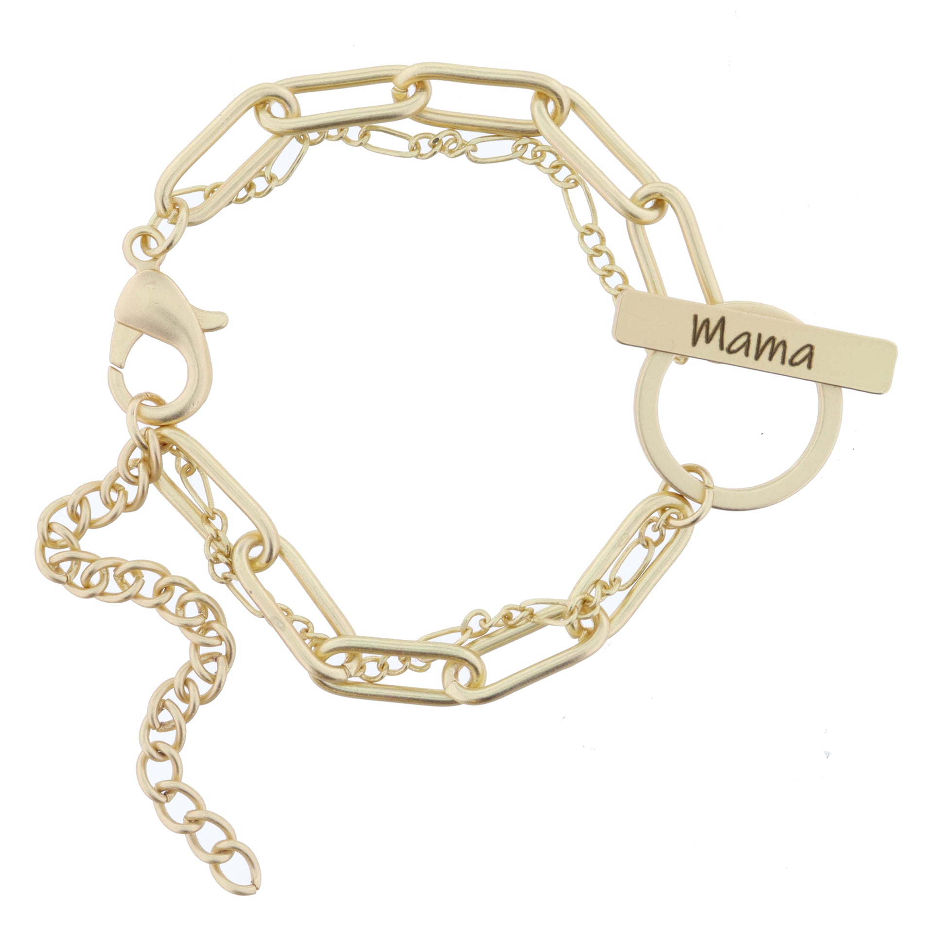 2 Strand, Gold Chains with Gold "Mama" Toggle Bracelet
