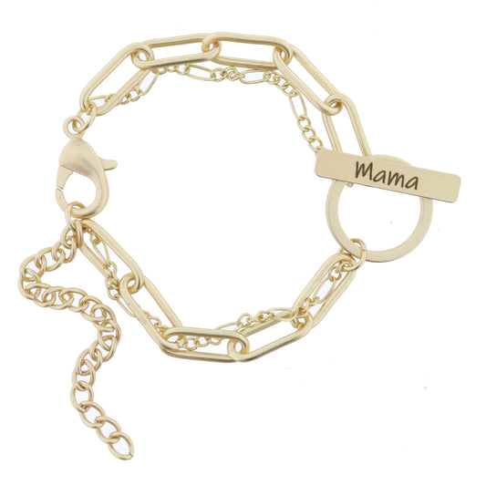 2 Strand, Gold Chains with Gold "Mama" Toggle Bracelet
