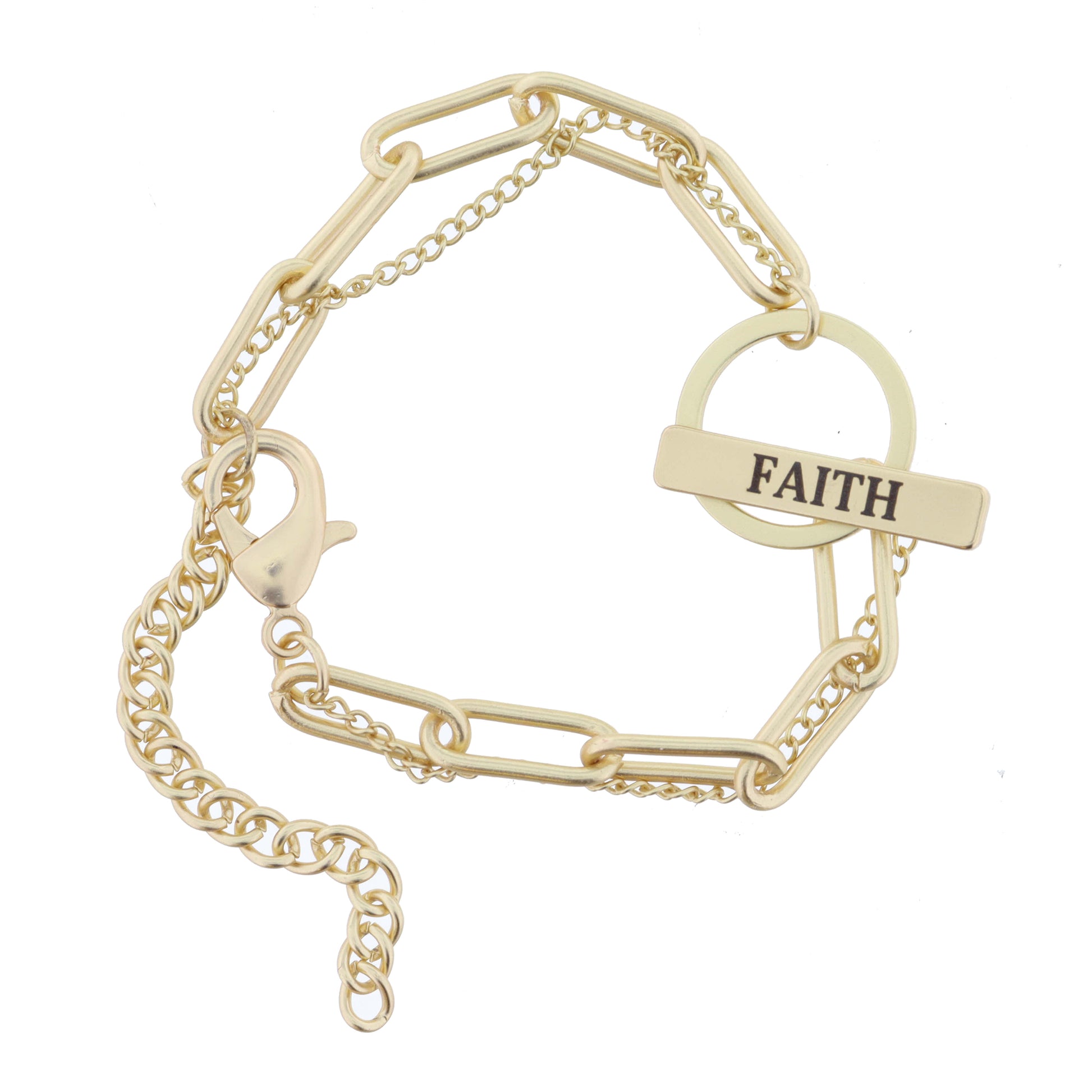 2 Strand, Gold Chains with Gold "FAITH" Toggle Bracelet