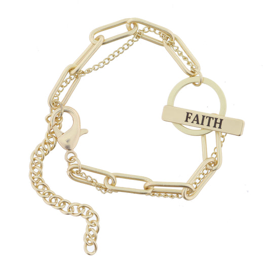 2 Strand, Gold Chains with Gold "FAITH" Toggle Bracelet