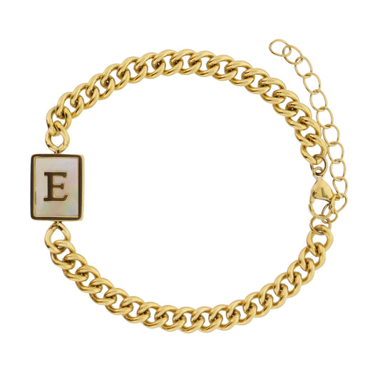Gold Rectangle with Shell Inlay and Gold "B" Initial Center Bracelet