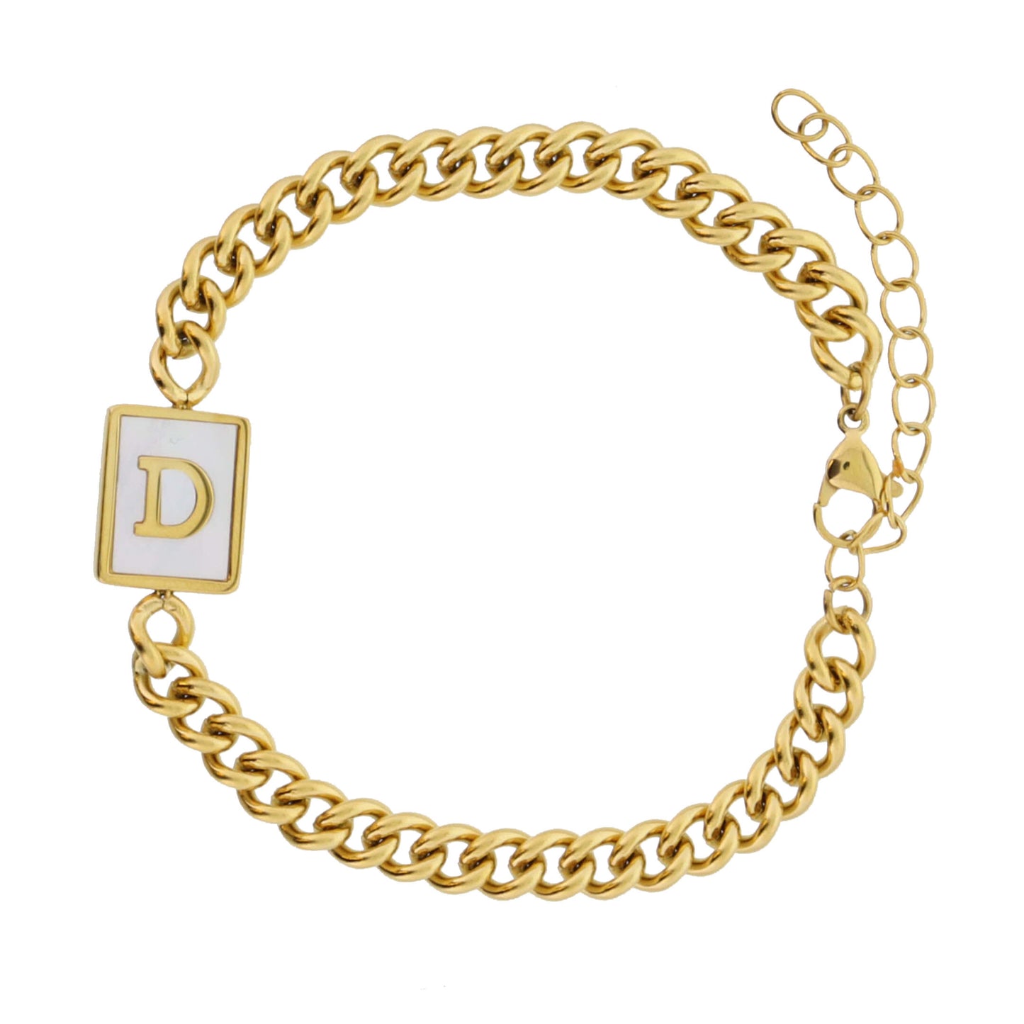 Gold Rectangle with Shell Inlay and Gold "D" Initial Center Bracelet