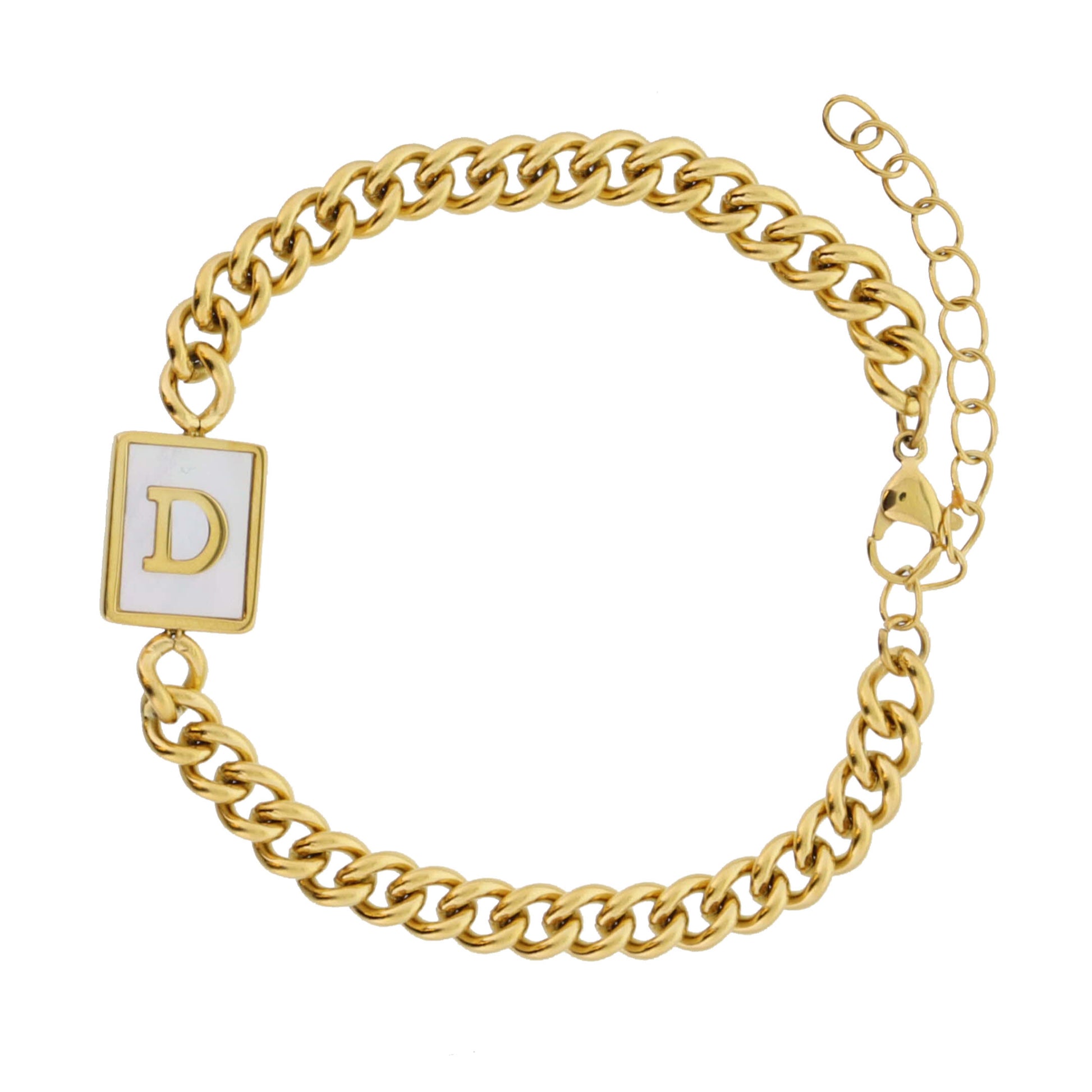 Gold Rectangle with Shell Inlay and Gold "D" Initial Center Bracelet