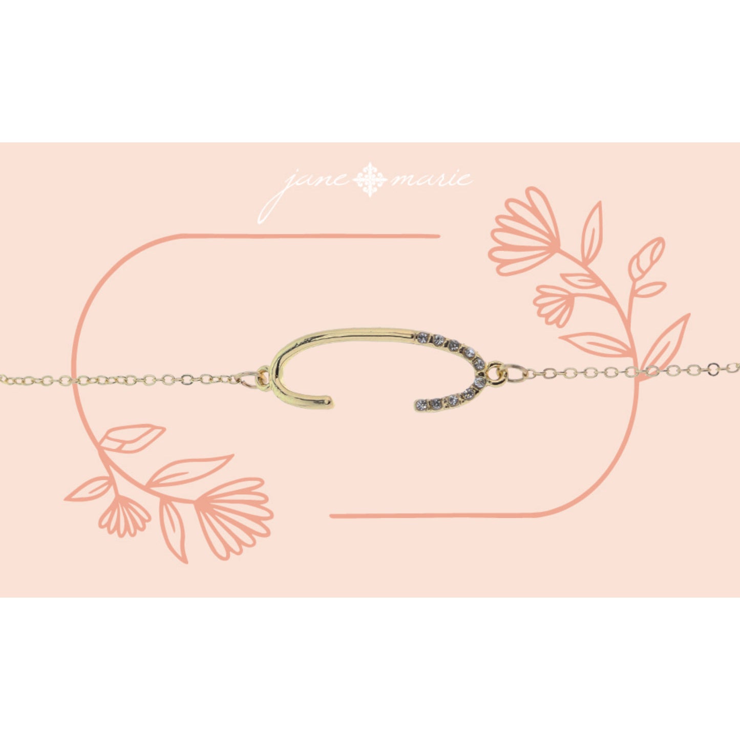 Shiny Gold Skinny Sideways "C" Initial with Clear Crystal Embellishments Bracelet