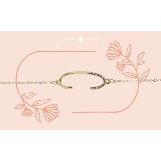 Shiny Gold Skinny Sideways "C" Initial with Clear Crystal Embellishments Bracelet