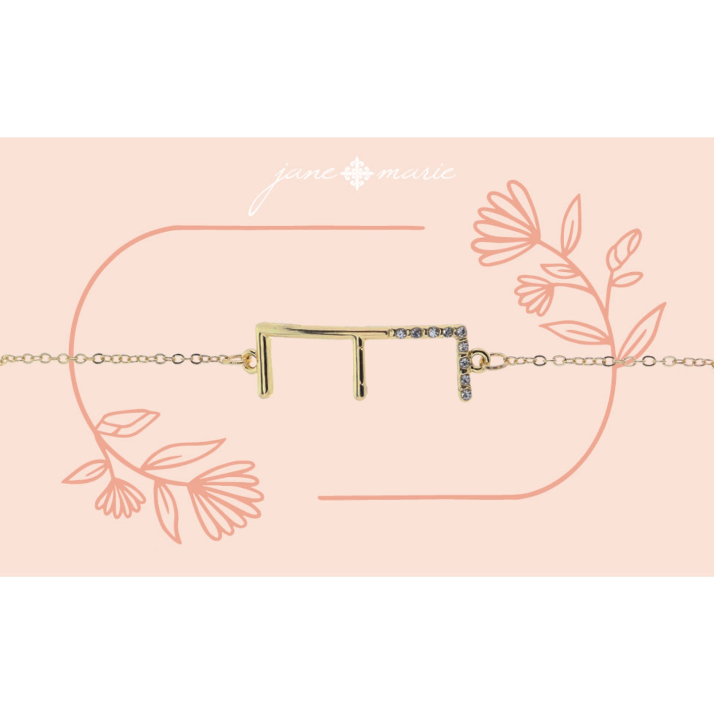 Shiny Gold Skinny Sideways "E" Initial with Clear Crystal Embellishments Bracelet