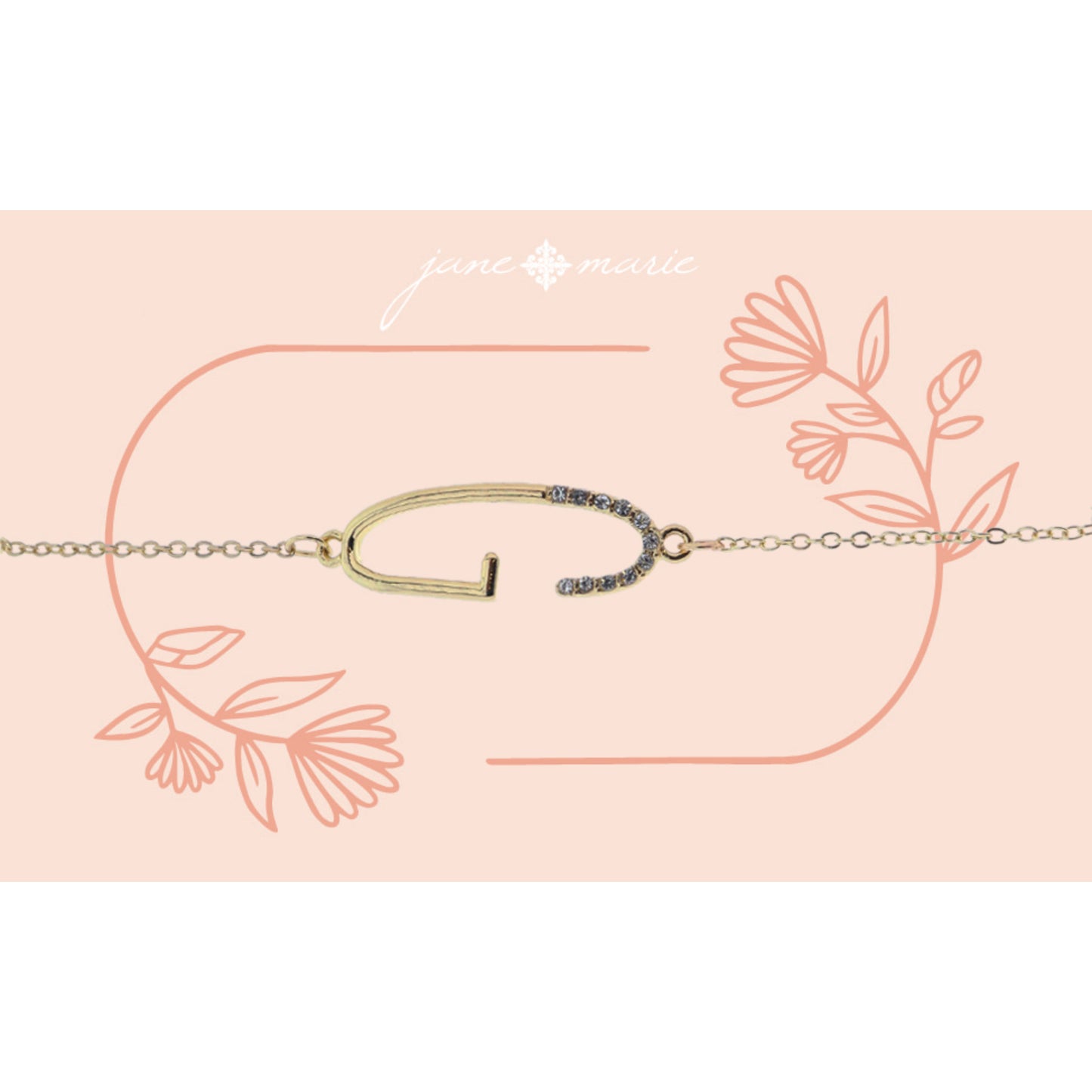 Shiny Gold Skinny Sideways "G" Initial with Clear Crystal Embellishments Bracelet