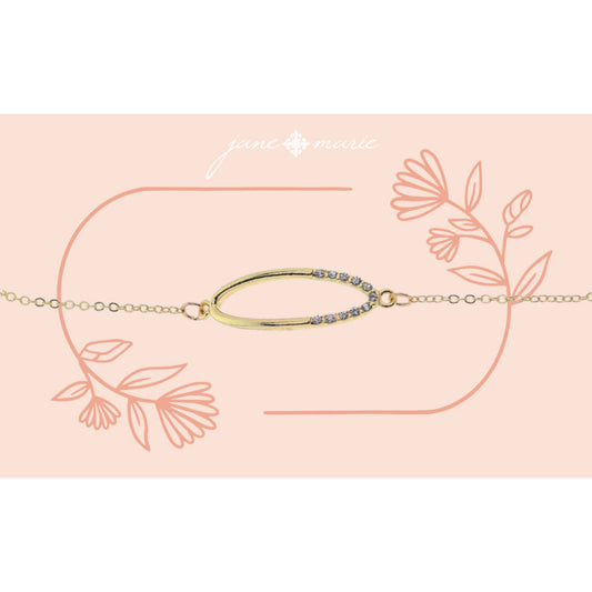 Shiny Gold Skinny Sideways "O" Initial with Clear Crystal Embellishments Bracelet