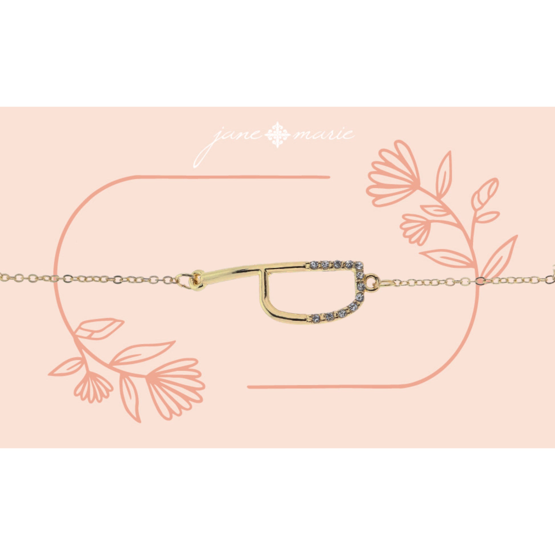 Shiny Gold Skinny Sideways "P" Initial with Clear Crystal Embellishments Bracelet