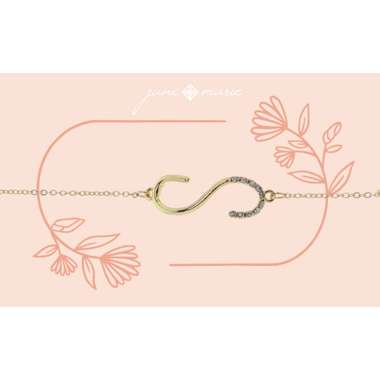 Shiny Gold Skinny Sideways "S" Initial with Clear Crystal Embellishments Bracelet