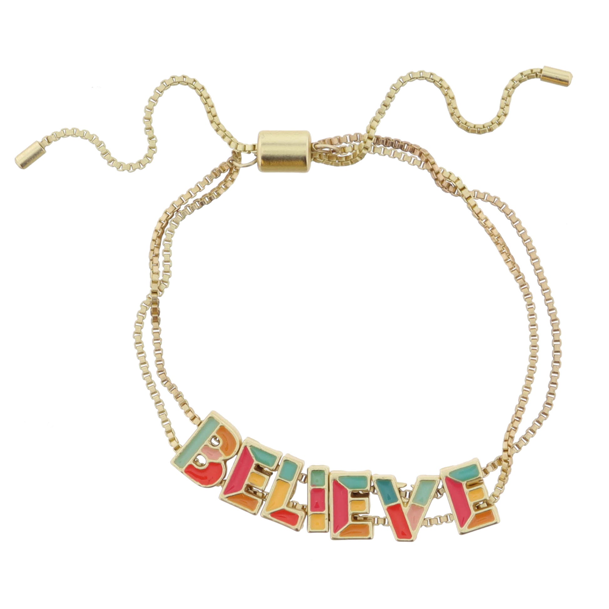 Kids Multi Enamel Colorblock "BESTIE" on Double Gold Box Chain Bracelet