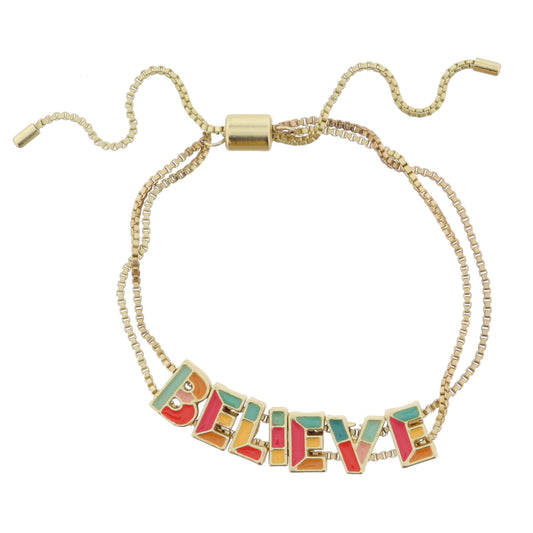 Kids Multi Enamel Colorblock "BESTIE" on Double Gold Box Chain Bracelet