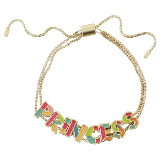 Kids Multi Enamel Colorblock "SMILE" on Double Gold Box Chain Bracelet