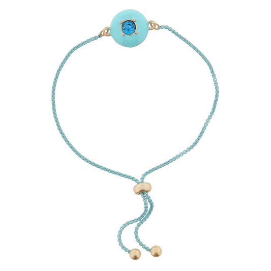 Kids Light Blue Enamel with Teal Crystal Circle Bracelet, .5" Pendants