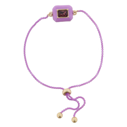 Kids Lavender Enamel with Purple Crystal Rectangle Bracelet, .35" Pendants