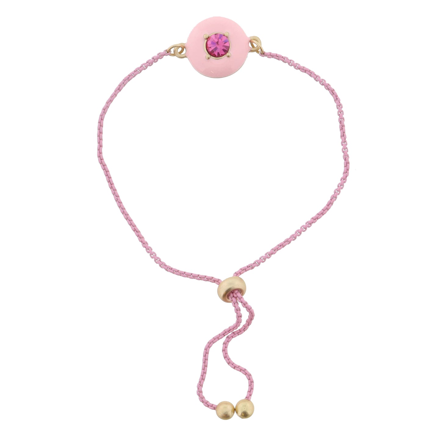 Kids Light Pink Enamel with Hot Pink Crystal Circle Bracelet, .5" Pendants