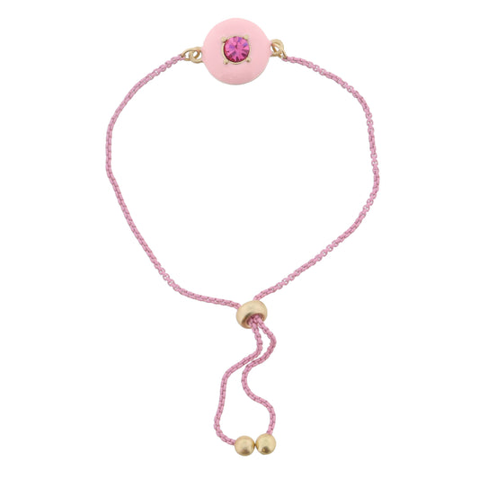 Kids Light Pink Enamel with Hot Pink Crystal Circle Bracelet, .5" Pendants