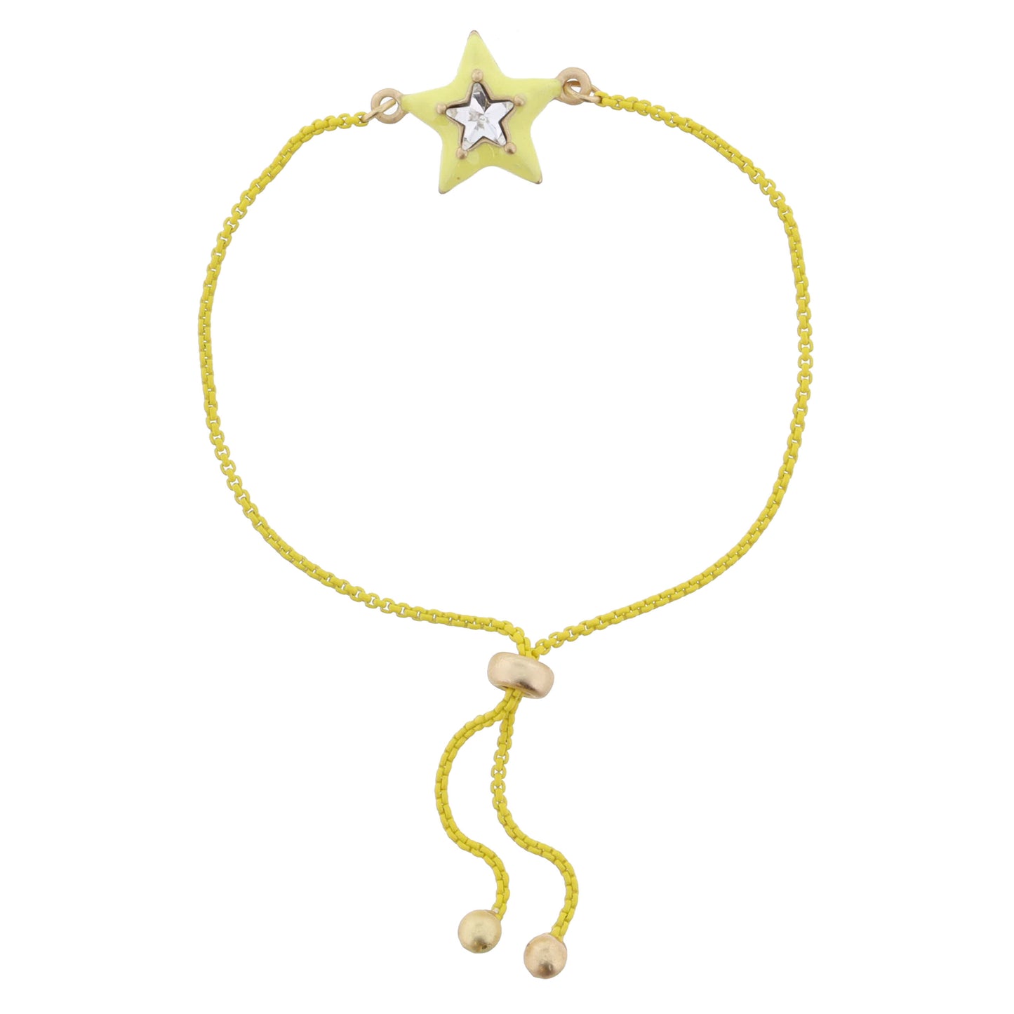 Kids Pale Yellow Enamel with Clear Crystal Star Bracelet, .5" Pendants