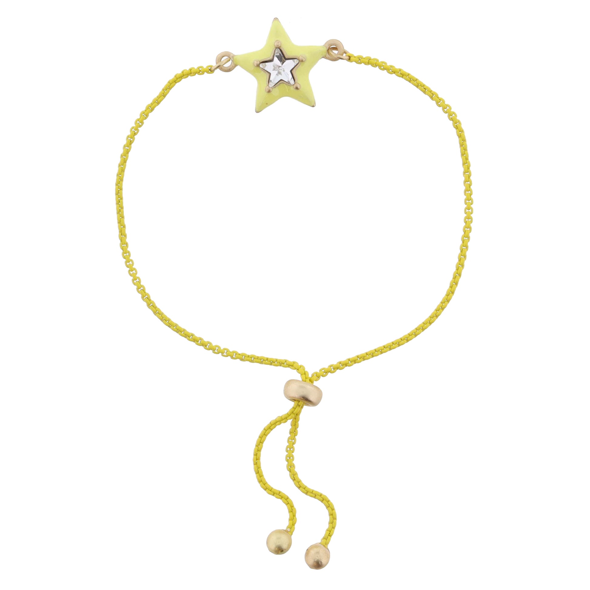 Kids Pale Yellow Enamel with Clear Crystal Star Bracelet, .5" Pendants