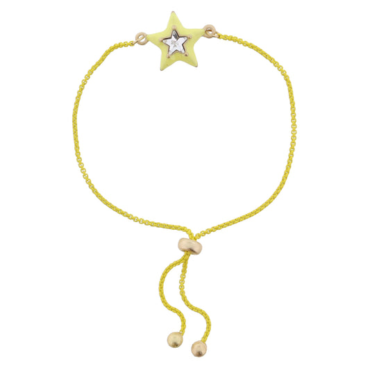 Kids Pale Yellow Enamel with Clear Crystal Star Bracelet, .5" Pendants