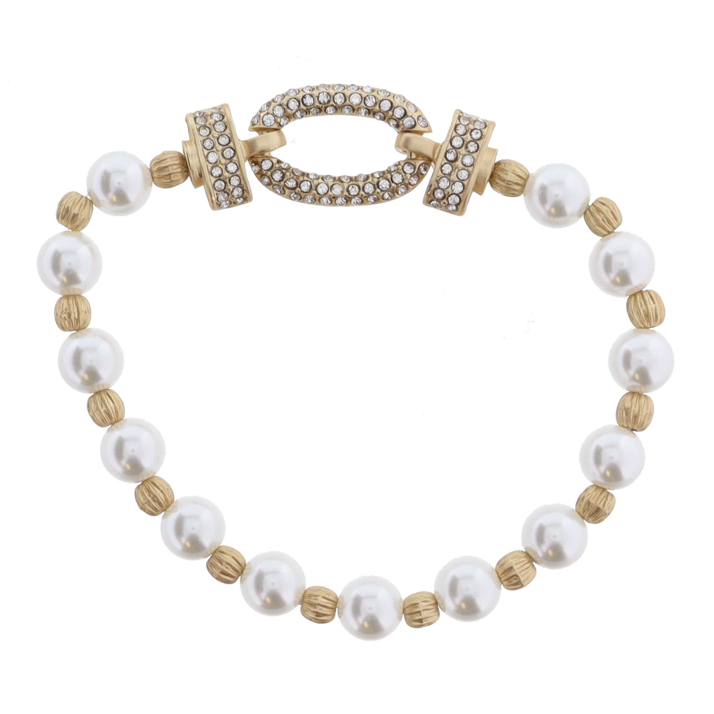 Gold Clear Crystal Embellished Latches and Oval Bracelet, .5" Icon