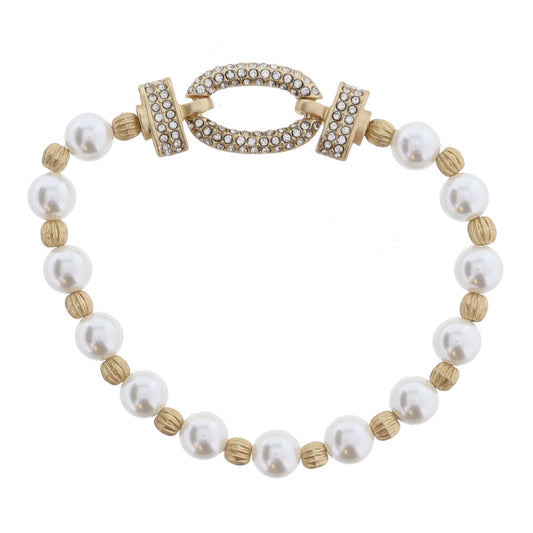 Gold Clear Crystal Embellished Latches and Oval Bracelet, .5" Icon