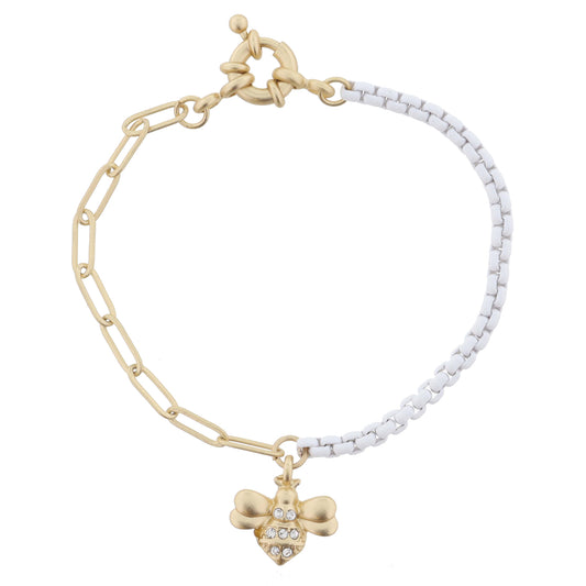 Kids Half Gold Chain, Half White Chain with Gold and Crystal Bee Bracelet