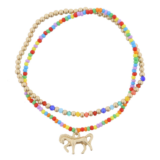Kids Set of 2, Multi with Gold Horse, Gold Ball with Multi Portion Bracelet