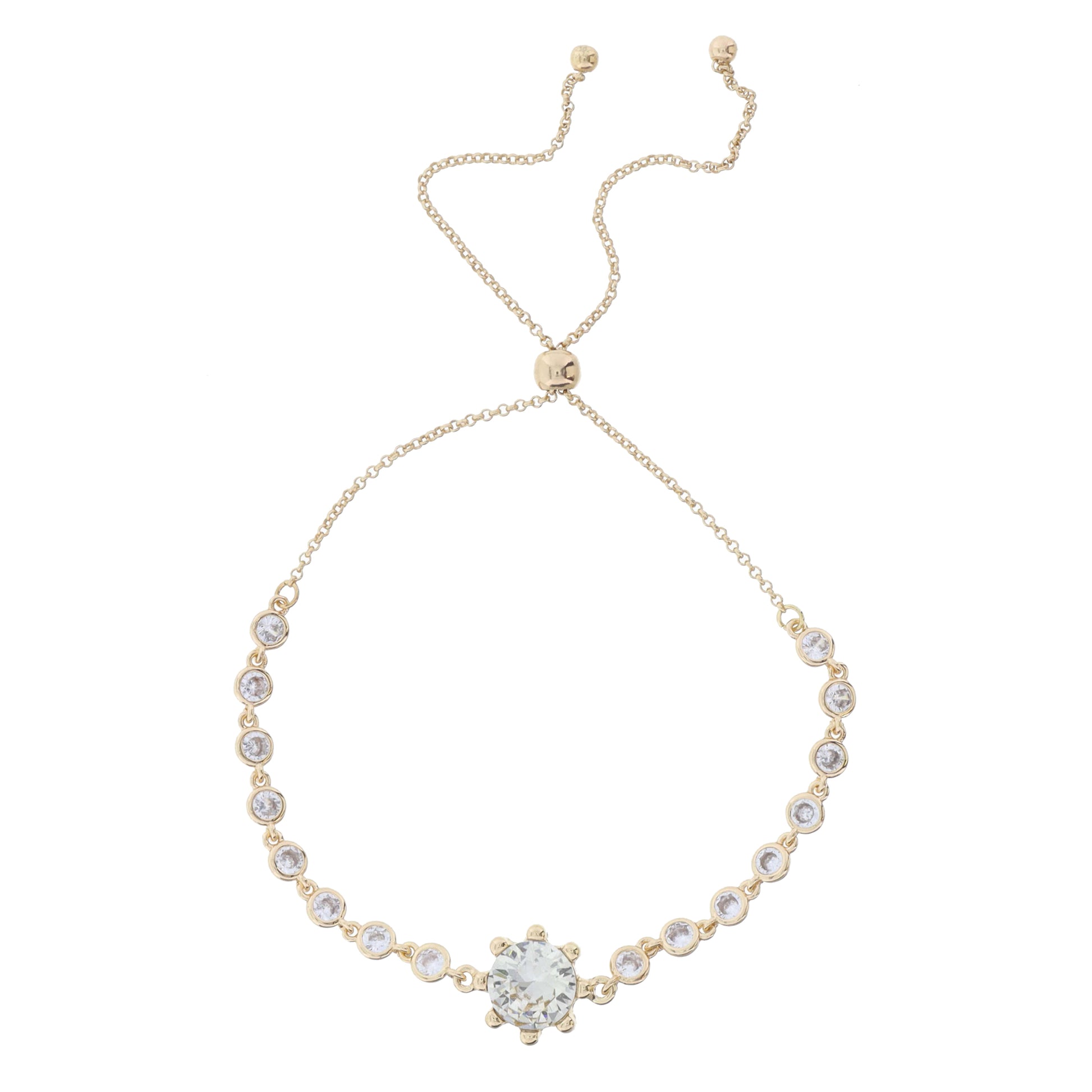 Mini Crystal Bezel Strand with Circle Clear Crystal in Gold Stud Setting Bracelet