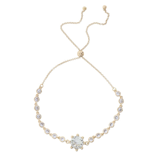 Mini Crystal Bezel Strand with Circle Clear Crystal in Gold Stud Setting Bracelet