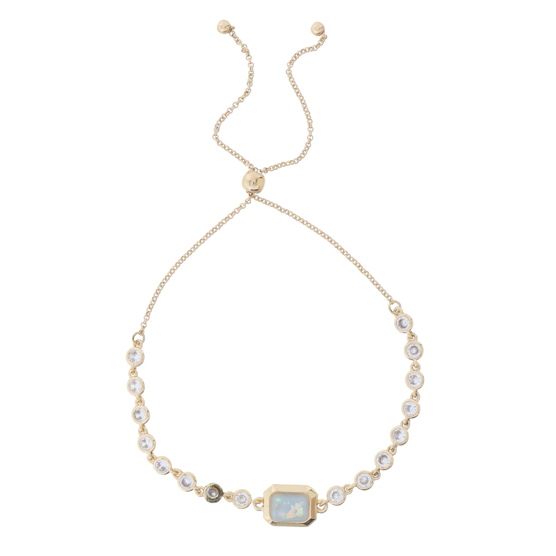 Mini Crystal Bezel Strand with Emerald Opal in Gold Bezel Bracelet