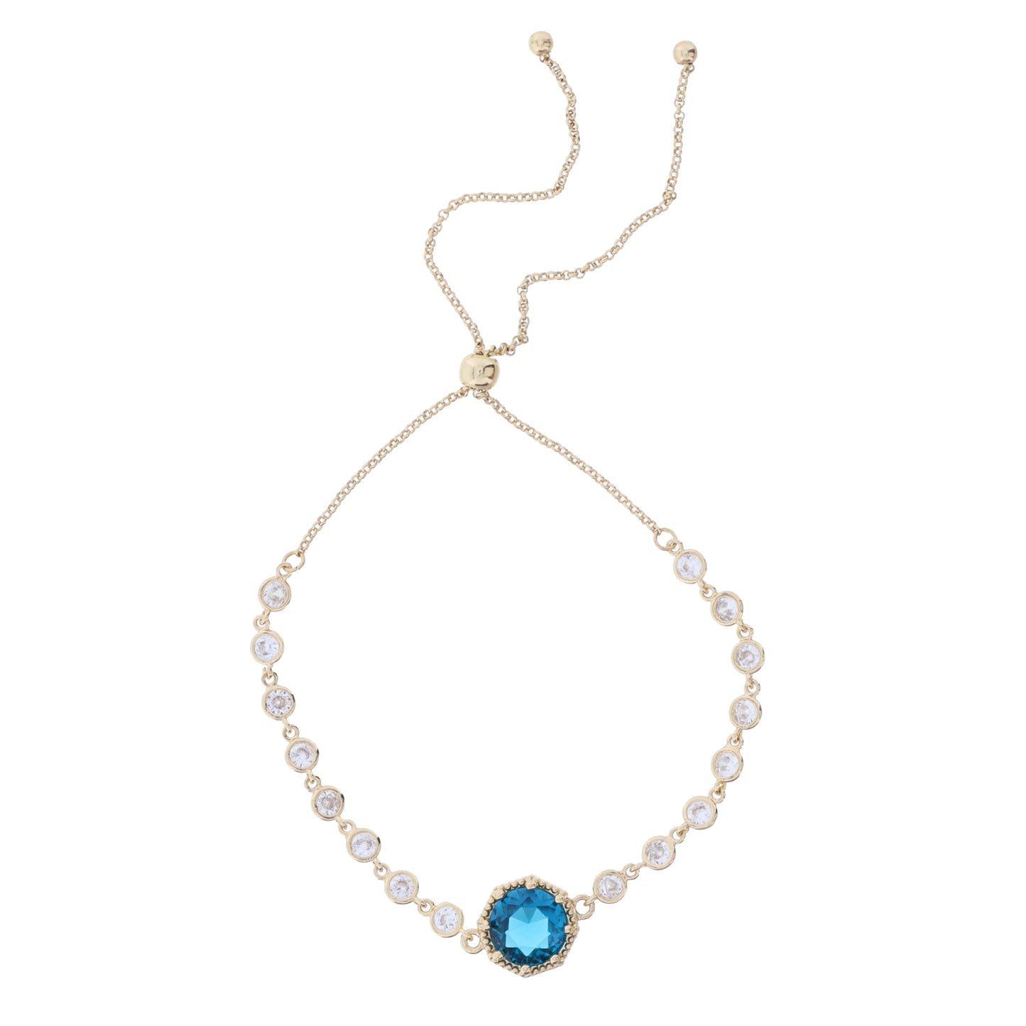 Mini Crystal Bezel Strand with Teal Circle Crystal in Gold Octogon Setting Bracelet