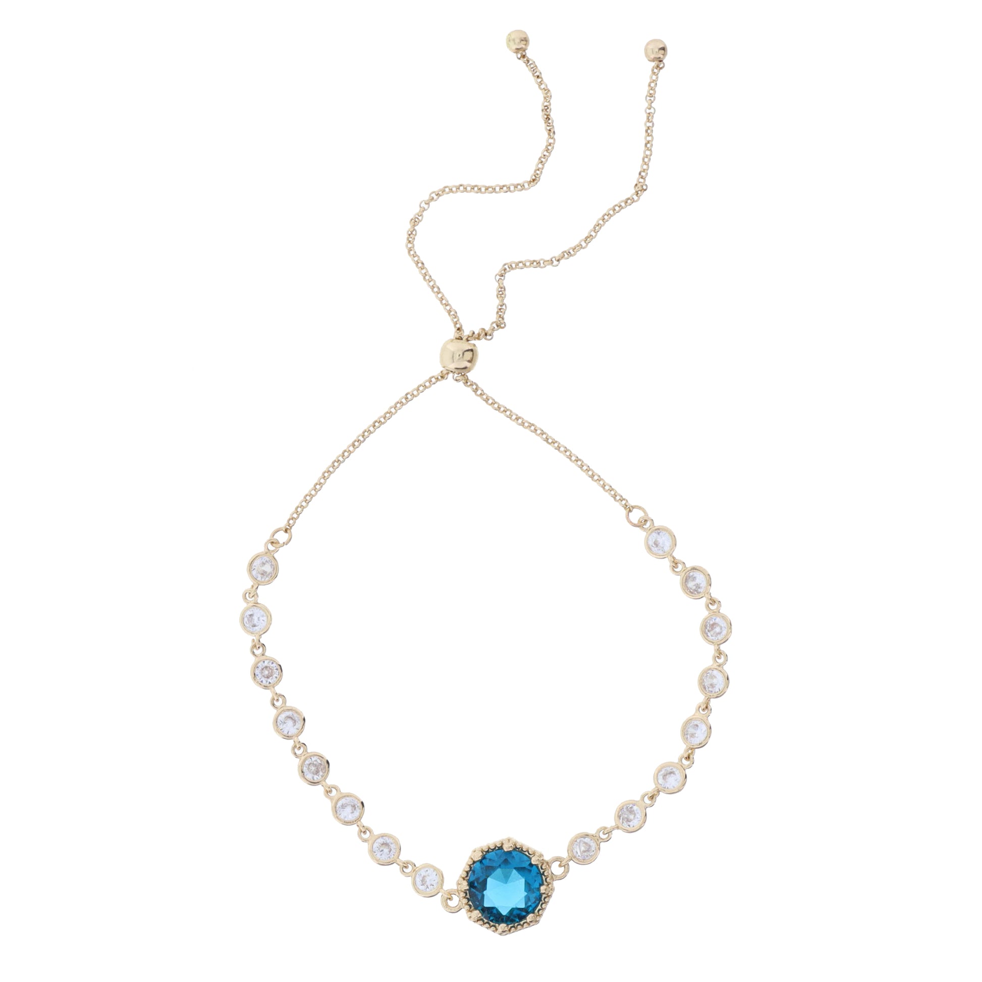 Mini Crystal Bezel Strand with Teal Circle Crystal in Gold Octogon Setting Bracelet