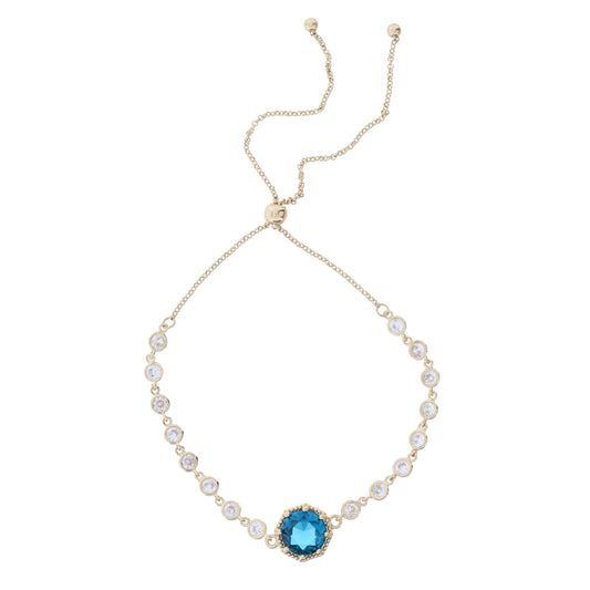 Mini Crystal Bezel Strand with Teal Circle Crystal in Gold Octogon Setting Bracelet