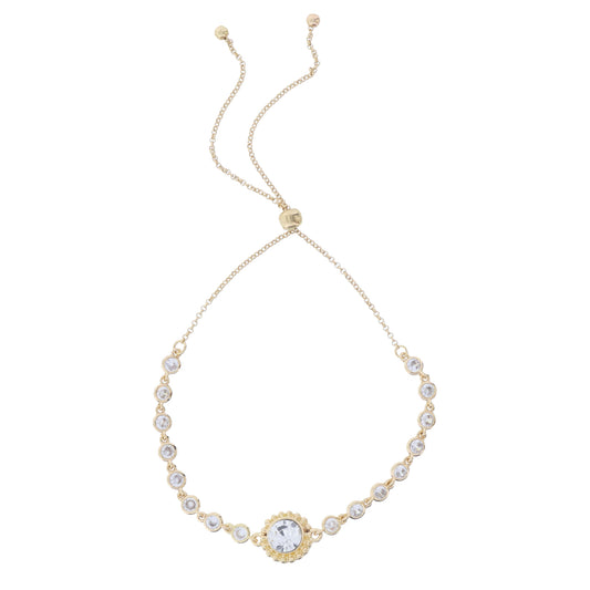 Mini Crystal Bezel Strand with Circle Clear Crystal in Gold Studded Bezel Bracelet