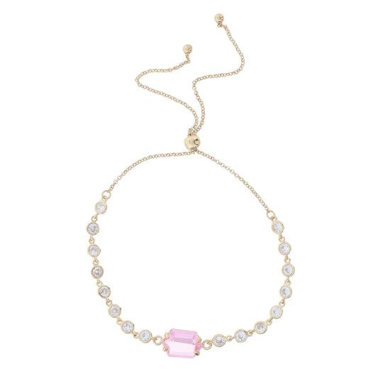 Mini Crystal Bezel Strand with Elongated Pink Hexagon Crystal Bracelet