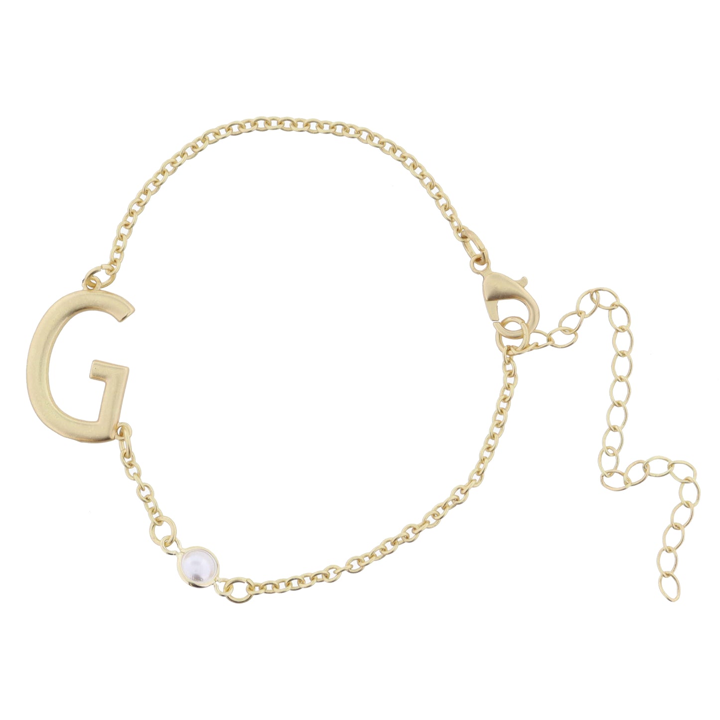 Gold Sideways "G" Initial with Pearl Bezel Station Accent Bracelet