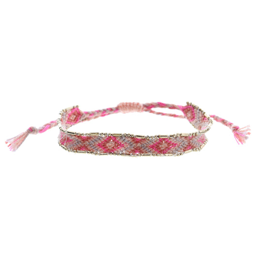 Kids Hot Pink, Coral, Peach, Dusty Lavender Woven Band with Gold Accent Edge Bracelet
