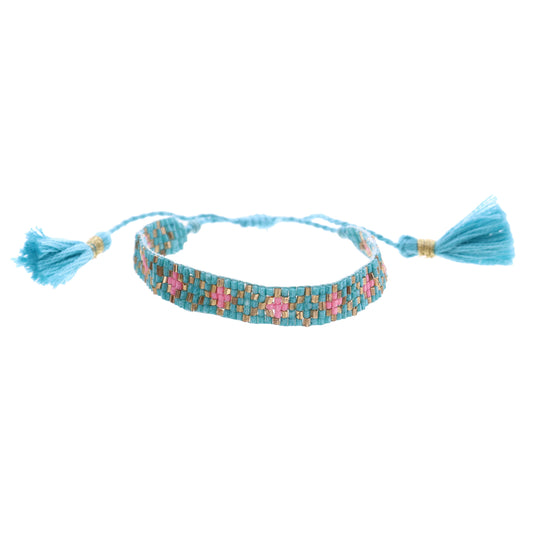 Kids Teal, Gold, Pink Woven Beaded Band Bracelet
