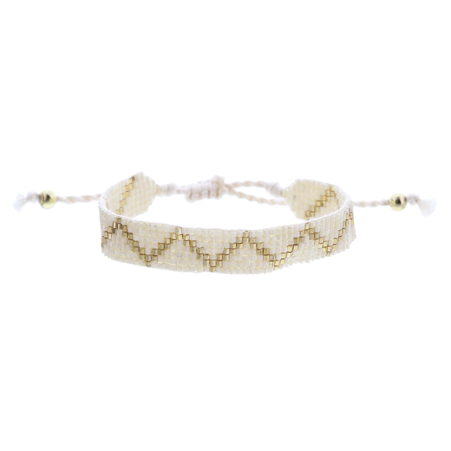 Kids Ivory and Gold Zigzag Woven Beaded Band Bracelet