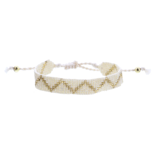 Kids Ivory and Gold Zigzag Woven Beaded Band Bracelet